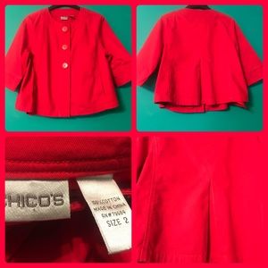 CHICOS 2 HOT RED 3/4 LONG SLEEVES JEANS CARDIGAN